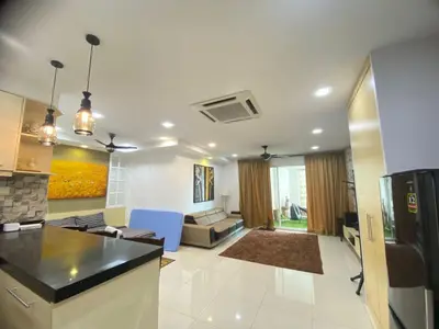 a large living room with a kitchen and a living room at Lovely Cozy studio 3pax@mansion one Gurney in George Town