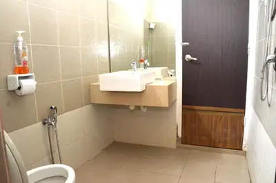 a small bathroom with a sink and a toilet at Near Gurney 3-Storey Event Hse by Felice Homestay in Tanjong Tokong