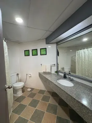 a bathroom with a sink and a toilet and a mirror at 17 Jazz sweet beachfront resort in Tanjung Bungah