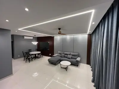 a living room with a couch and a table at Villa 8812 \u6781\u7b80\u98ce\u6c11\u5bbf \u8212\u9002\u73b0\u4ee3\u98ce in Kampong Sungai Udang
