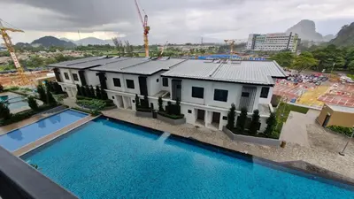 an overhead view of a house with a swimming pool at H&W Sunway Onsen Suites Services Tambun Ipoh S-07-05 in Ipoh