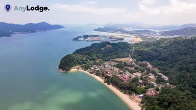 an aerial view of an island in a body of water at AnyLodge Waterfront Marina Island Pangkor-Lumut in Lumut