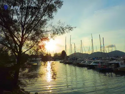 a group of boats are docked in a harbor at AnyLodge Waterfront Marina Island Pangkor-Lumut in Lumut