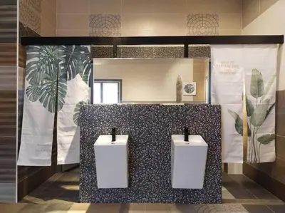 a bathroom with two white towels on a counter with a mirror at Bole Villa-Private Pool-BBQ-Karaoke 20pax in Ipoh