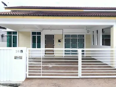 a house with a white gate and stairs in front of it at Modern COZY SINGLE STOREY HOUSE ```` ALMA JUSCO BM in Bukit Mertajam