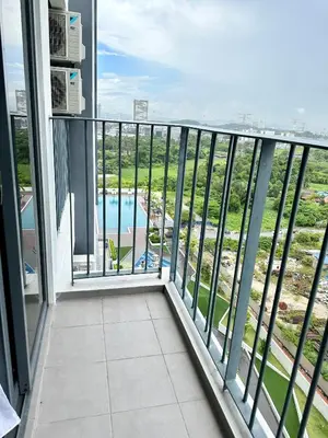 a balcony with a view of a pool at Spacious 3BR I Meritus Perai l Family & Nice View in Perai