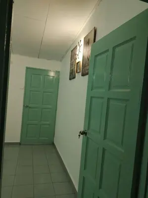 a hallway with a green door in a room at AAA Homestay Georgetown Penang in Ayer Itam
