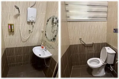 two pictures of a bathroom with a toilet and a sink at Cozy Stay At Raintown Taiping in Kamunting
