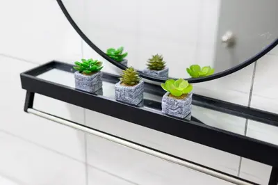a row of plants sitting on a shelf in a bathroom at Serene Mossy Family Cottage(2-7pax) 10 Min to BOH in Cameron Highlands