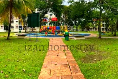 a brick path in a park with a playground at Anoi Homestay TAMBUN @ Lost World HighSpeed WiFi in Tambun
