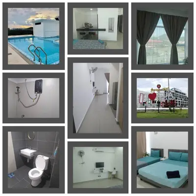 a collage of pictures of a bathroom and a pool at GR studio APARTMENT 1 - kompleks MUTIARA gua MUSANG in Gua Musang
