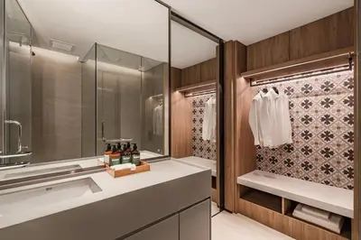 a bathroom with a sink and a shower at Crowne Plaza Penang Straits City by IHG in Perai