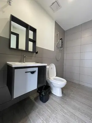 a bathroom with a toilet and a sink and a mirror at Nature Escape Cottage Cameron in Brinchang