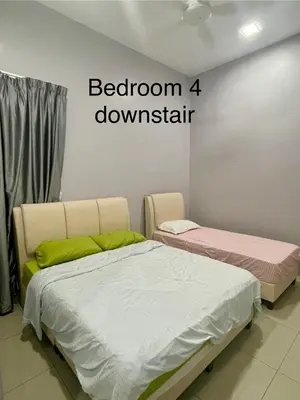 a bedroom with two beds and the words bedroom downstairs at LOW SEASON PROMOTION! 4B12B Bar 5 min City Center in Ipoh