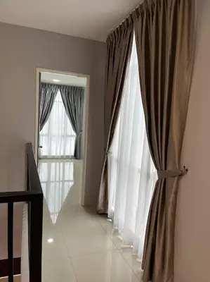a room with two large windows with curtains at LOW SEASON PROMOTION! 4B12B Bar 5 min City Center in Ipoh