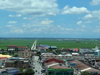 a view of a city with a street and buildings at Hot Picks SmartTV Netflix Seaview Homestay Sekinchan in Sekincan