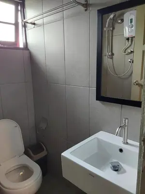 a bathroom with a toilet and a sink at BRICKS Cameron Hostel in Tanah Rata