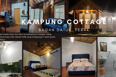 a collage of photos of a bedroom and a bathroom at Kampung Cottage Bagan Datuk in Selekoh