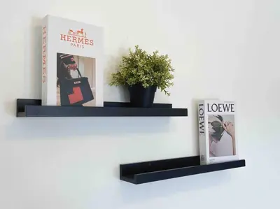 a shelf with two books and a plant on a wall at Diamond Bay Homestay in Teluk Intan
