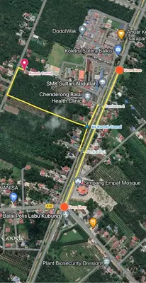 a map of a city with red dots at Rumah Comel in Kampung Degong