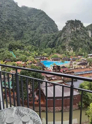 a view of the water park from the balcony of a resort at Sunway Onsen 4-5pax in Kampong Batu Lapan