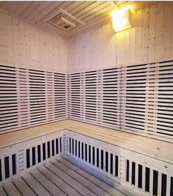 a room with wooden shutters on the wall at Sunway Onsen 4-5pax in Kampong Batu Lapan