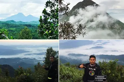 three pictures of a man standing on top of a mountain at Homestay Teacher,Perak, Gerikmist in Gerik