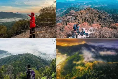a collage of photos of people on a mountain at Homestay Teacher,Perak, Gerikmist in Gerik