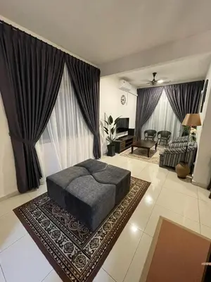 a bedroom with a bed and a living room at Meru Ipoh Residence Wifi+Pool (Muslim) in Bandar Meru Raya