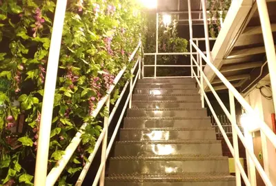 a staircase in a building with flowers and plants at Apple 1 Hotel Gurney in George Town