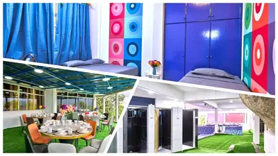 a collage of pictures of a restaurant with a table and chairs at Penang Dream Banglo Sleeps 50 in Tanjung Bungah