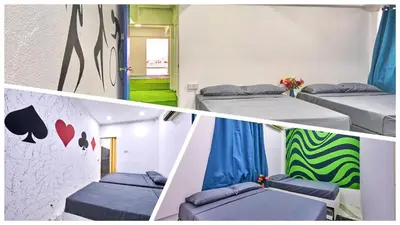 a collage of three pictures of a room with two beds at Penang Dream Banglo Sleeps 65 in Tanjung Bungah