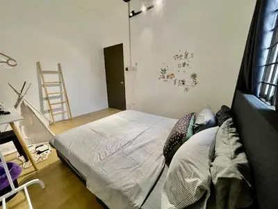 a bedroom with a bed in a room with a window at Home41#4pax#Netflix#NearAeonAlma#BM#5kmtoIconicPoint in Bukit Mertajam