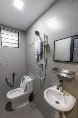 a bathroom with a shower and a toilet and a sink at -NEW- 22Pax 5R4B V KTV,KID'S POOL,POOL TABLE NEAR USM,LWE HOSPITAL,SPI ARENA in George Town