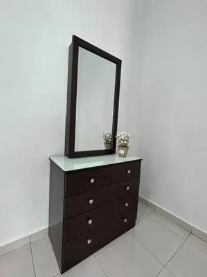 a dresser with a mirror on top of it at Cendana House Juru Autocity Bkt Minyak Batu Kawan IKEA in Simpang Ampat