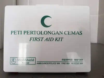 a white box with a first aid kit on it at BLUE DOME (Space) @ Night Market, Cameron. 2R2B in Brinchang
