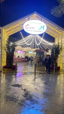 a store front with a gate with lights at night at CRYSTAL D CAMERON HOMESTAY in Cameron Highlands