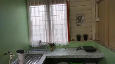 a green room with two windows and a sink at Grandpa House \u7237\u7237\u8001\u5bb6 in Gopeng