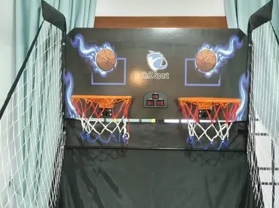 an indoor basketball hoop with three balls on it at 3 Storey Bangalow near Spice Arena & Queensbay Mall in Bayan Lepas