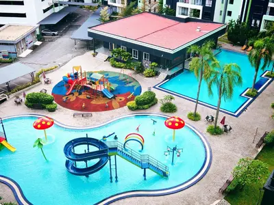 an overhead view of a pool with a water park at Ipoh Manhattan Waterpark View 3BR Condo by City Home Empire MHD704 in Ipoh