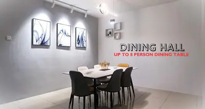 a dining hall with a table and chairs at Ipoh Water Park(14pax) Homestay@HopeStay in Ipoh