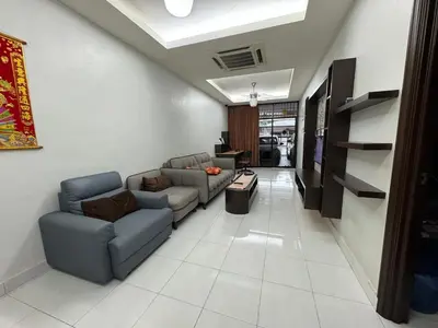 a living room with two couches and a tv at Cozy House 37 @ Alma BM in Bukit Mertajam