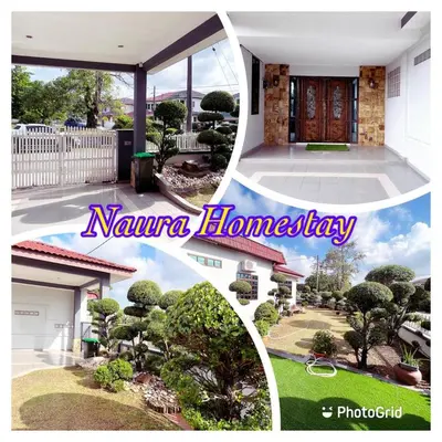 a collage of photos of a house with a garden at Naura Roomstay in Sungai Petani