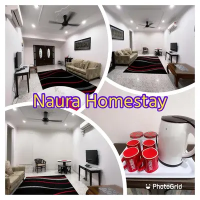 three pictures of a living room and a living room at Naura Roomstay in Sungai Petani