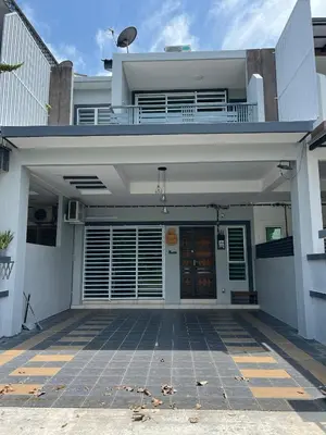 a white house with a door and a balcony at The Five Cottage @ Botani Ipoh in Ipoh
