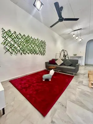 a living room with a couch and a red rug at Cozy39#6pax#netflix#jpnstyle#NearAlma#5kmtoIconCity#BM in Bukit Mertajam