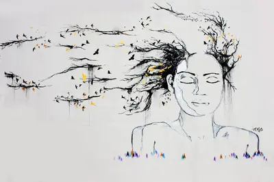 a drawing of a woman with trees in the background at Chulia Mansion in George Town