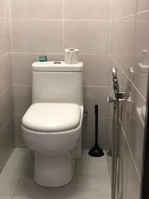 a bathroom with a toilet and a shower at Modern 3 bedrooms House, Walking distance to Kulim Town by Mr Homestay in Kulim