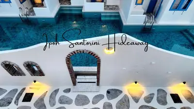 a view of a swimming pool in a house at Ipoh Santorini Hideaway - Hotel Inspired in Ipoh