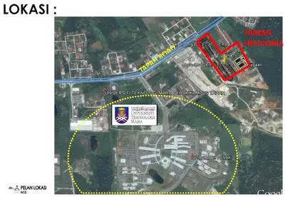 a map with a yellow circle and a road at HOMESTAY NAFISAH in Tapah Road